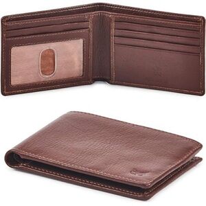 Real Leather Mens Bifold Wallet RFID Blocking Slim Minimalist Pocket Thin BROWN